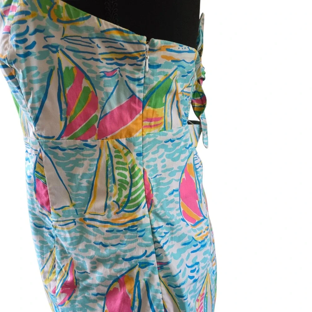 Lilly Pulitzer Sailboat Print Strapless Dress Blue Pink Cotton Size 10 - Picture 9 of 11